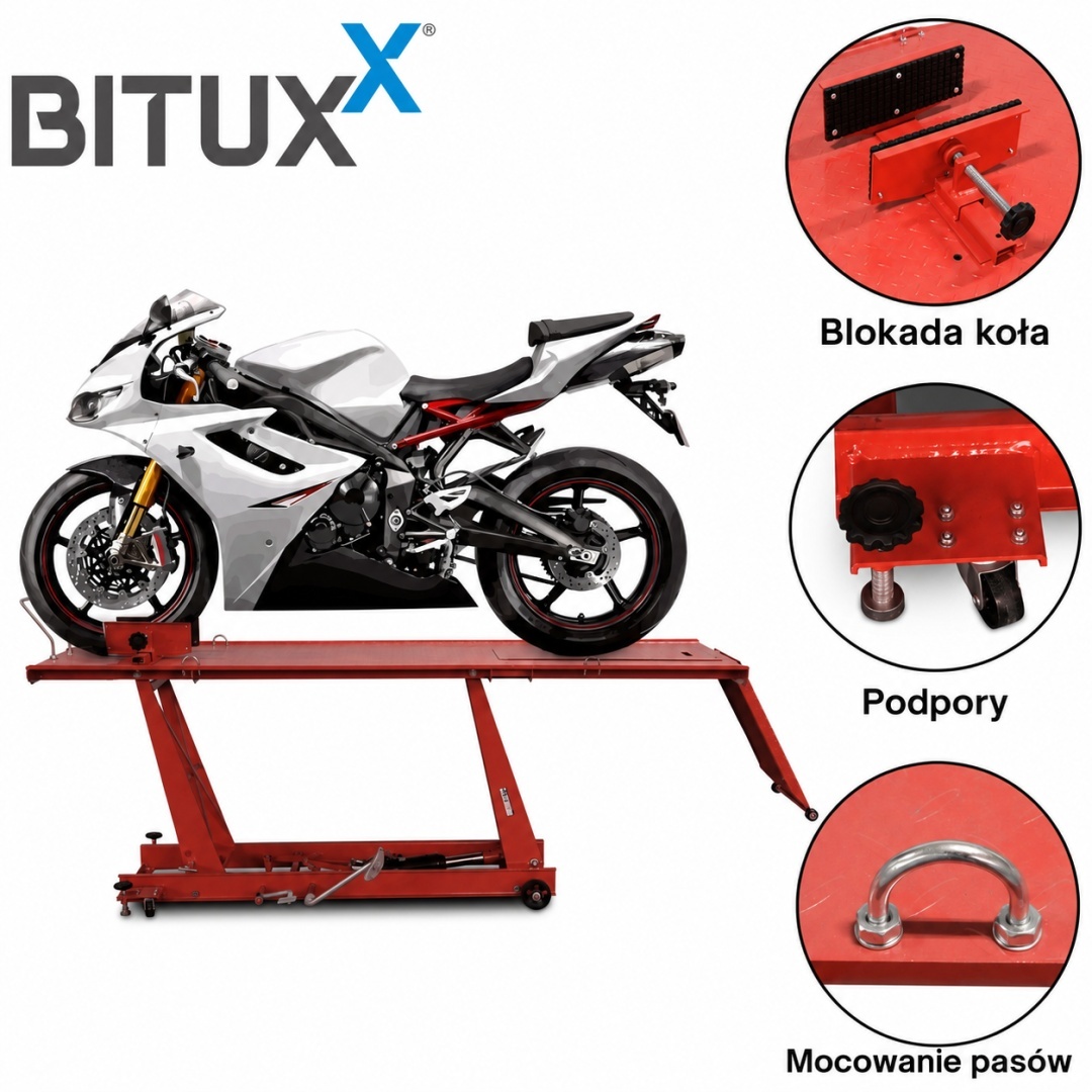 Hydraulický motocyklový zvedák Bituxx 460 kg červený, servisní rampa MS19721